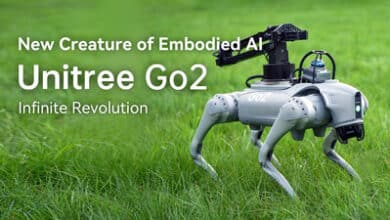 Discover the cutting-edge Unitree Go2 quadruped robot, designed to mimic a real pet dog with advanced features and interactive functions.