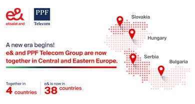 e& acquires PPF Telecom, expanding into Central and Eastern Europe.