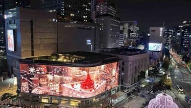 Explore Shinsegae Square's seasonal allure with festive digital displays.